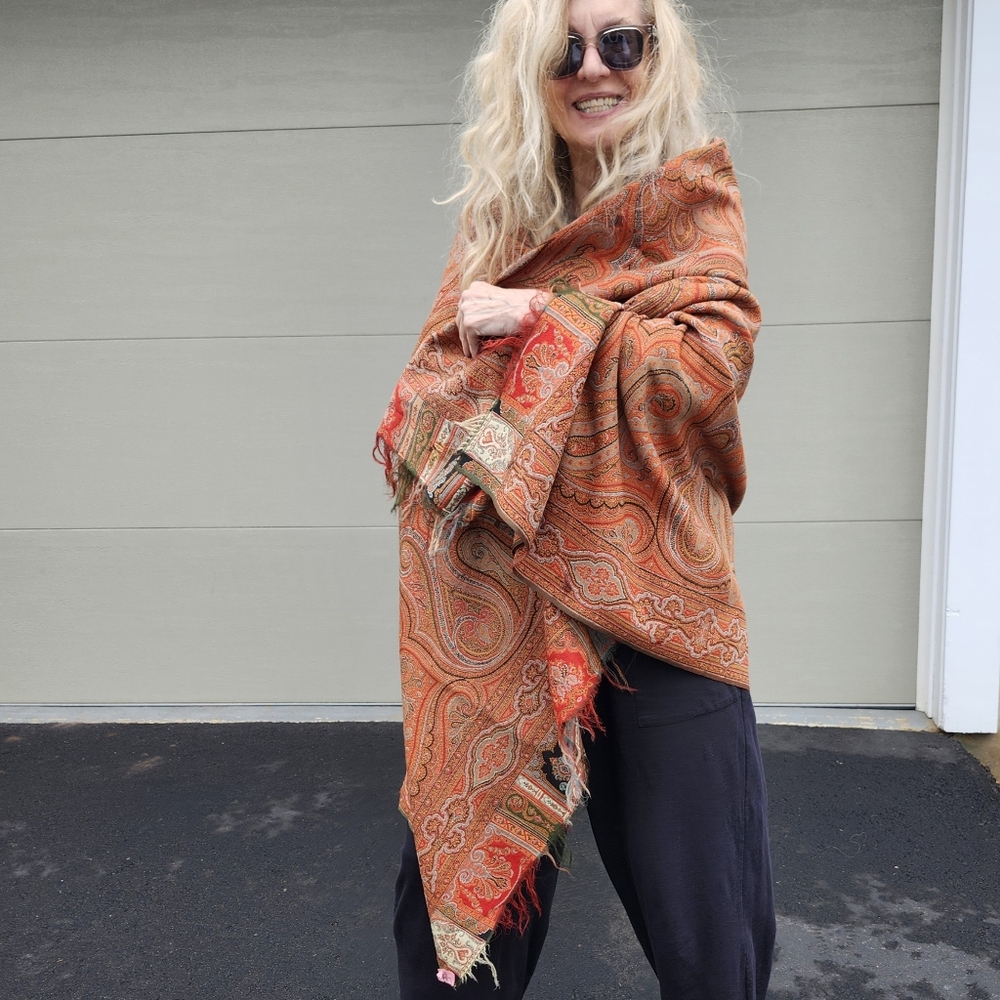 Vintage-Antique Kashmiri Professionally Cleaned Paisley Wrap-Piano Shawl, $325